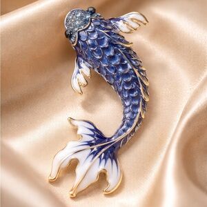 Blue Fish Gold Luck Brooch